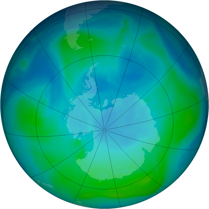 Antarctic ozone map for 23 January 2005
